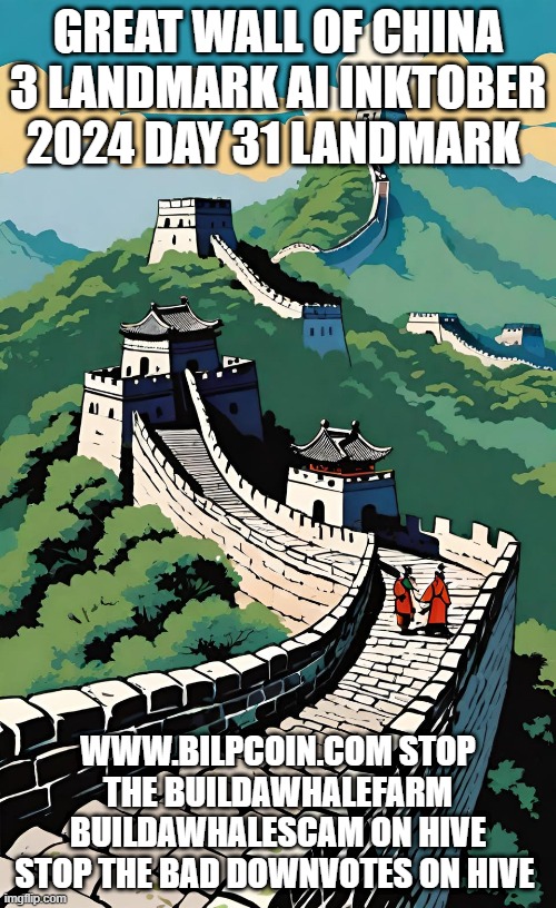 GREAT WALL OF CHINA 3 LANDMARK AI INKTOBER 2024 DAY 31 LANDMARK; WWW.BILPCOIN.COM STOP THE BUILDAWHALEFARM BUILDAWHALESCAM ON HIVE STOP THE BAD DOWNVOTES ON HIVE | made w/ Imgflip meme maker