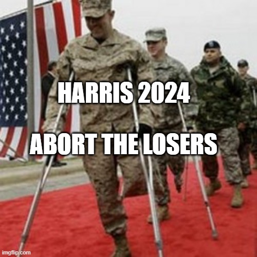 veterans lose money | HARRIS 2024; ABORT THE LOSERS | image tagged in veterans lose money | made w/ Imgflip meme maker