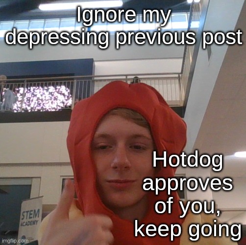 Ignore my depressing previous post; Hotdog approves of you, keep going | made w/ Imgflip meme maker