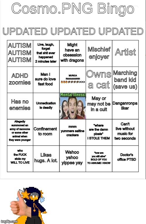 Doin this shit again | image tagged in cosmo png bingo triple updated | made w/ Imgflip meme maker