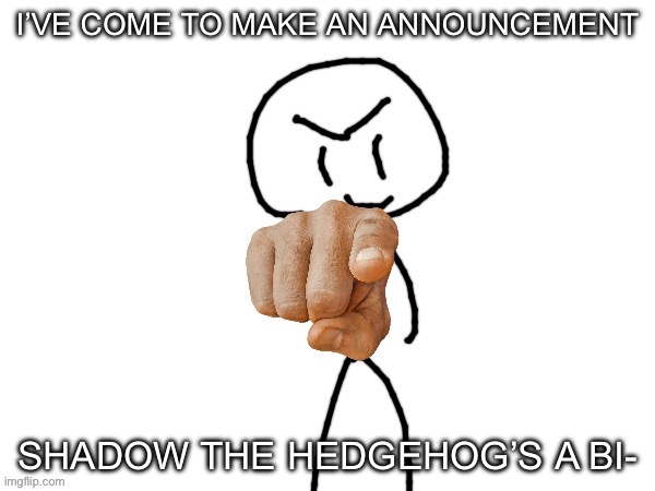 the haha funny | I’VE COME TO MAKE AN ANNOUNCEMENT; SHADOW THE HEDGEHOG’S A BI- | image tagged in the haha man | made w/ Imgflip meme maker