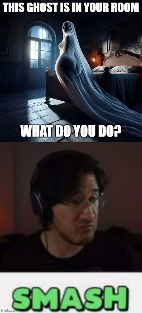 Sexy Ghost | THIS GHOST IS IN YOUR ROOM; WHAT DO YOU DO? | image tagged in markiplier smash | made w/ Imgflip meme maker