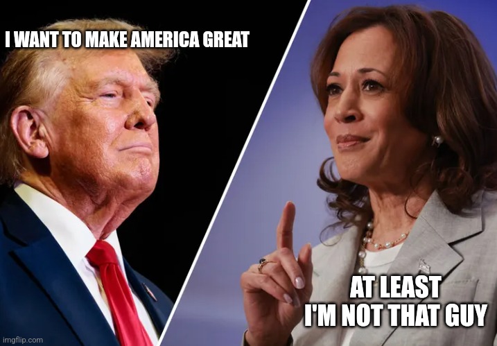 Such a historical race for president | I WANT TO MAKE AMERICA GREAT; AT LEAST I'M NOT THAT GUY | image tagged in harris-v-trump | made w/ Imgflip meme maker