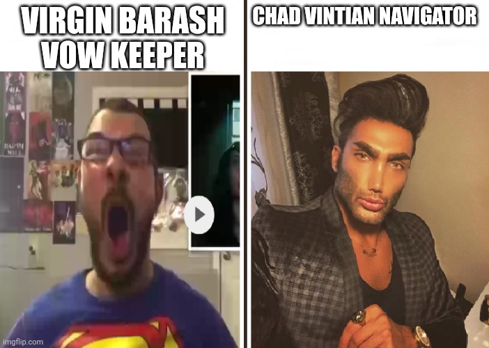 Average Fan vs Average Enjoyer | VIRGIN BARASH VOW KEEPER; CHAD VINTIAN NAVIGATOR | image tagged in average fan vs average enjoyer | made w/ Imgflip meme maker