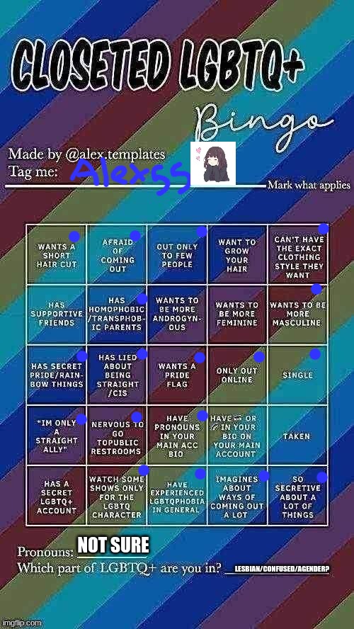 Closeted LGBTQ+ Bingo | NOT SURE; LESBIAN/CONFUSED/AGENDER? | image tagged in closeted lgbtq bingo | made w/ Imgflip meme maker