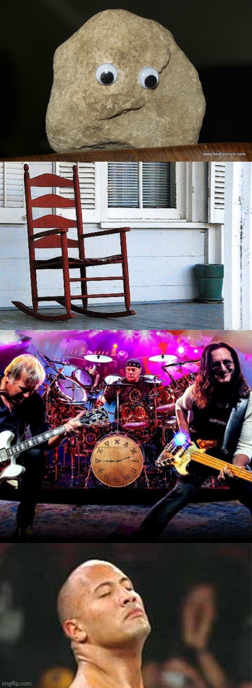 image tagged in pet rock,rocking chair,rush,the rock smelling | made w/ Imgflip meme maker