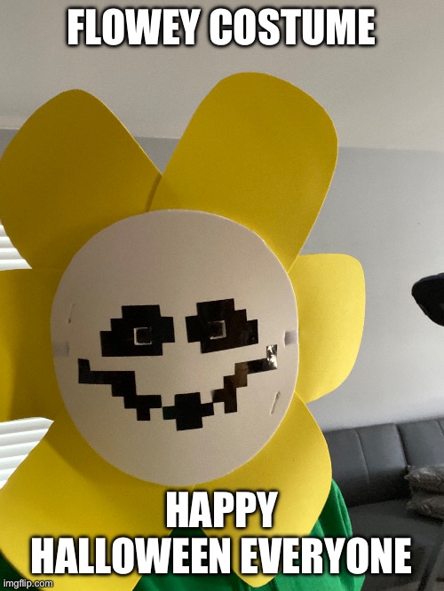 My costume this year | FLOWEY COSTUME; HAPPY HALLOWEEN EVERYONE | image tagged in flowey,undertale,costume | made w/ Imgflip meme maker