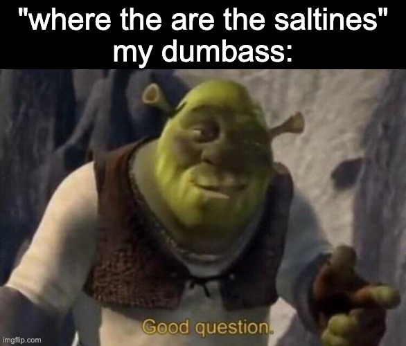 do not ask where the four wrappers came from they just appeared | "where the are the saltines"
my dumbass: | image tagged in shrek good question | made w/ Imgflip meme maker