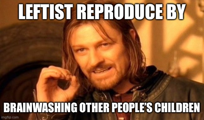 One Does Not Simply Meme | LEFTIST REPRODUCE BY; BRAINWASHING OTHER PEOPLE’S CHILDREN | image tagged in memes,one does not simply,maga,imgflip trolls | made w/ Imgflip meme maker