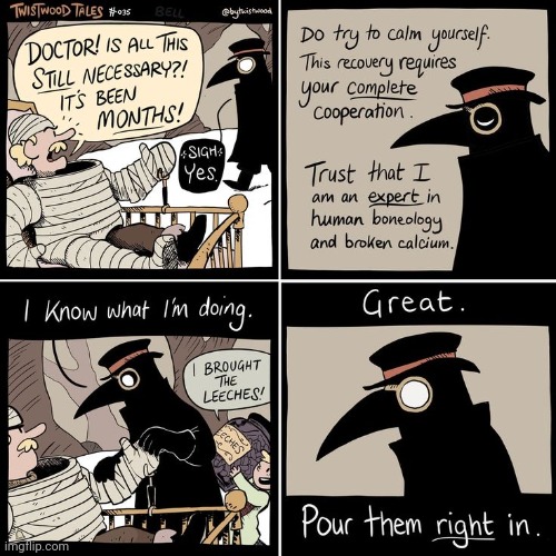 Leeches | image tagged in leeches,plague doctor,comics,comics/cartoons,doctor,doctors | made w/ Imgflip meme maker