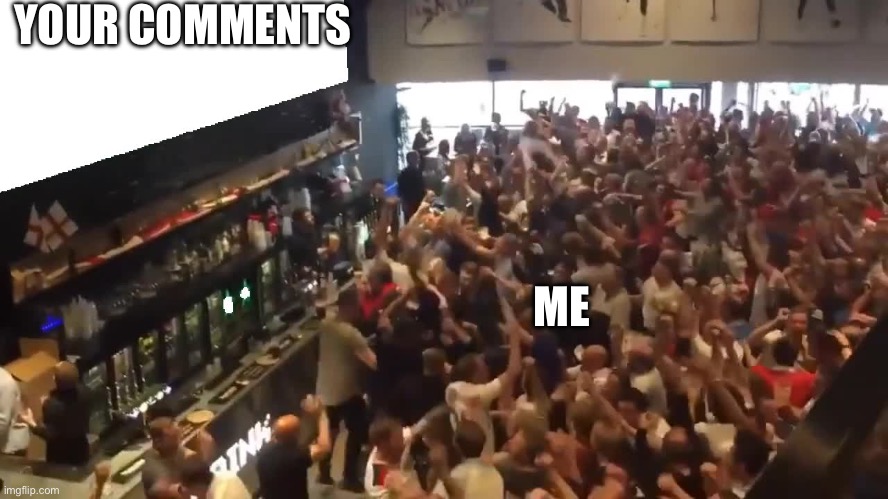 Crowd cheering | YOUR COMMENTS ME | image tagged in crowd cheering | made w/ Imgflip meme maker