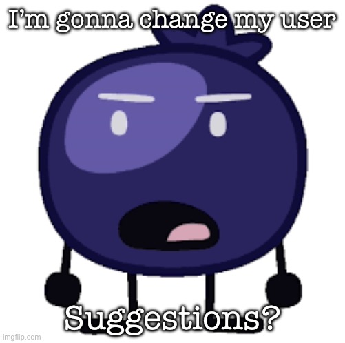 Displeased blueberry | I’m gonna change my user; Suggestions? | image tagged in displeased blueberry | made w/ Imgflip meme maker