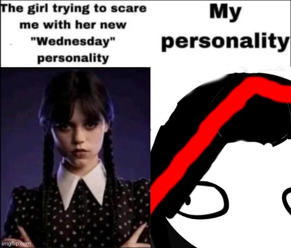 The girl trying to scare me with her new Wednesday personality | image tagged in the girl trying to scare me with her new wednesday personality | made w/ Imgflip meme maker