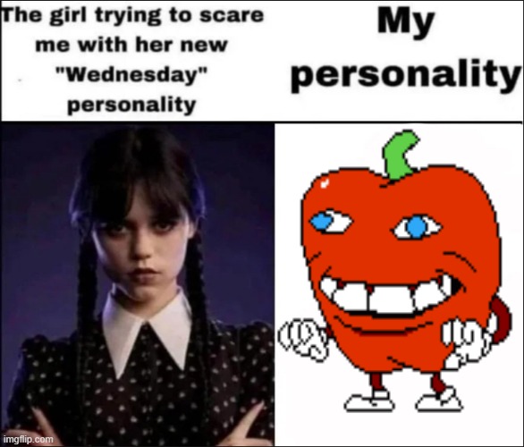 The girl trying to scare me with her new Wednesday personality | image tagged in the girl trying to scare me with her new wednesday personality | made w/ Imgflip meme maker