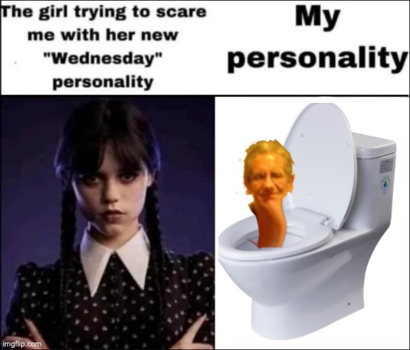 The girl trying to scare me with her new Wednesday personality | image tagged in the girl trying to scare me with her new wednesday personality | made w/ Imgflip meme maker