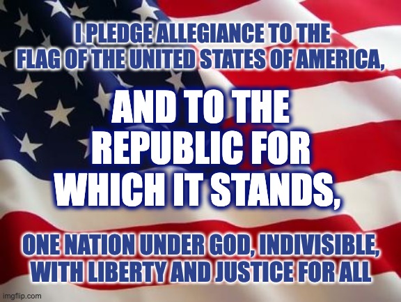 The Pledge of Allegiance Republic | I PLEDGE ALLEGIANCE TO THE FLAG OF THE UNITED STATES OF AMERICA, AND TO THE REPUBLIC FOR WHICH IT STANDS, ONE NATION UNDER GOD, INDIVISIBLE, WITH LIBERTY AND JUSTICE FOR ALL | image tagged in american flag | made w/ Imgflip meme maker