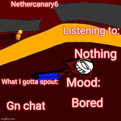 Nethercanary6 announcement template | Nothing; Bored; Gn chat | image tagged in nethercanary6 announcement template | made w/ Imgflip meme maker