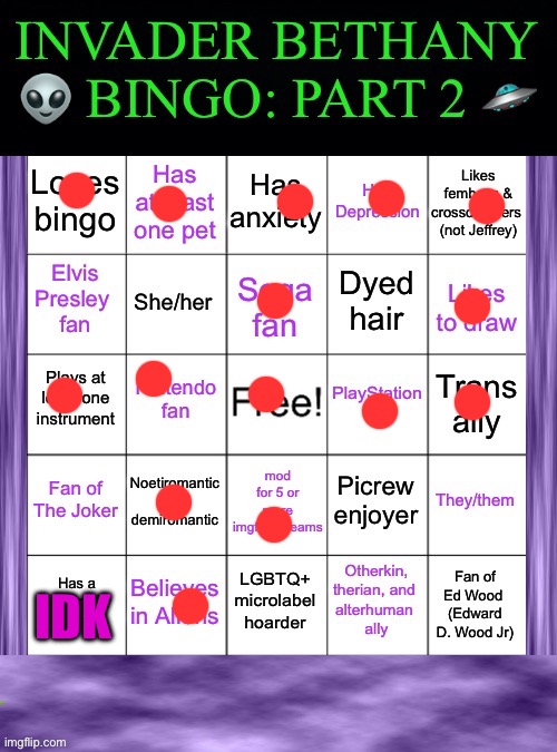 Does OCD and ADHD count? | IDK | image tagged in invaderbethany bingo part 2 | made w/ Imgflip meme maker