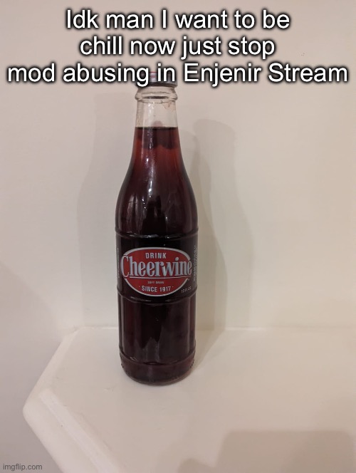 @Penid_ItsAlwaysTurkeyDay | Idk man I want to be chill now just stop mod abusing in Enjenir Stream | image tagged in cheerwine | made w/ Imgflip meme maker