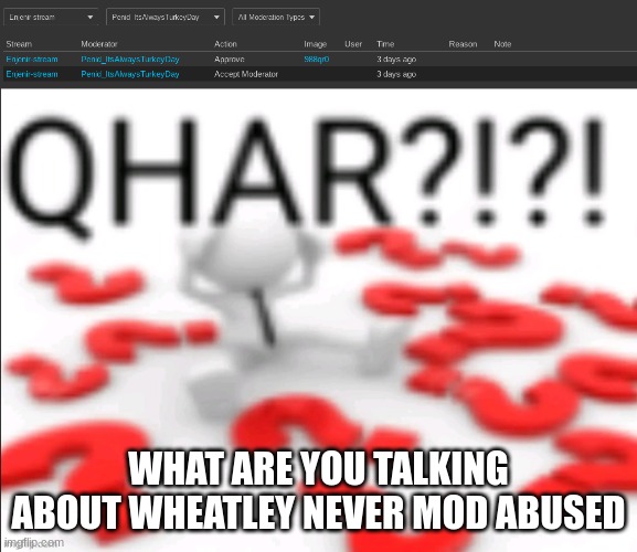 WHAT ARE YOU TALKING ABOUT WHEATLEY NEVER MOD ABUSED | image tagged in qhar | made w/ Imgflip meme maker