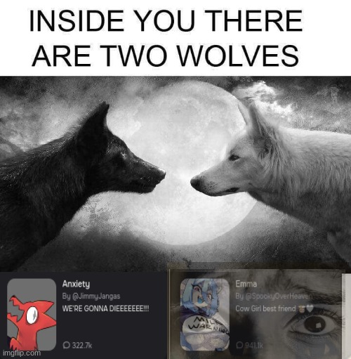 Inside you there are two wolves | image tagged in inside you there are two wolves | made w/ Imgflip meme maker