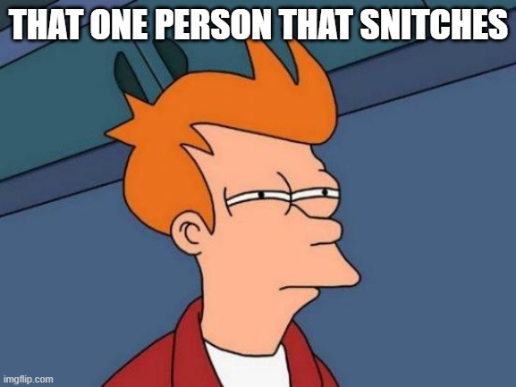 snitch | THAT ONE PERSON THAT SNITCHES | image tagged in memes,futurama fry | made w/ Imgflip meme maker