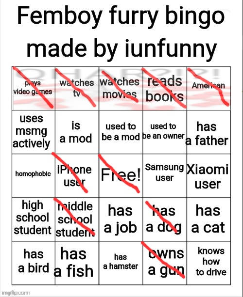 Femboy furry bingo | image tagged in femboy furry bingo | made w/ Imgflip meme maker