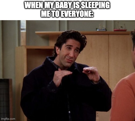 Baby sleeping | WHEN MY BABY IS SLEEPING
ME TO EVERYONE: | image tagged in ross geller quiet | made w/ Imgflip meme maker