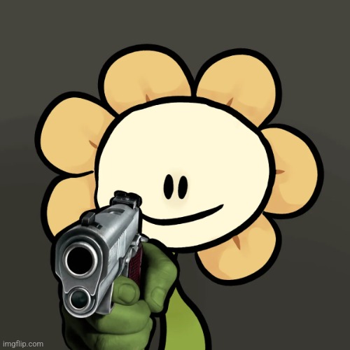 Flowey holding a gun | image tagged in flowey holding a gun | made w/ Imgflip meme maker