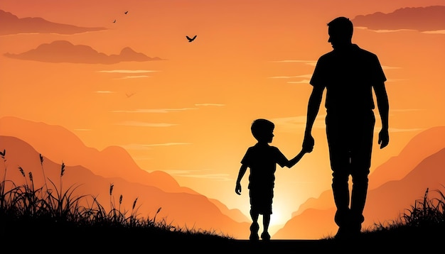 father and son in the sunset Blank Meme Template