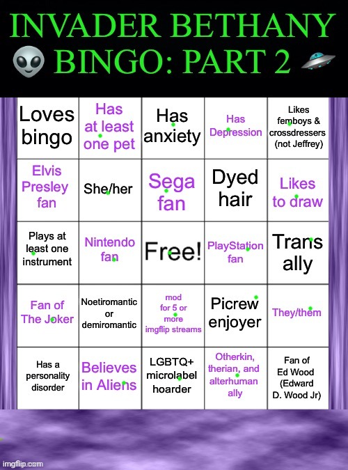 InvaderBethany Bingo: Part 2 | image tagged in invaderbethany bingo part 2 | made w/ Imgflip meme maker