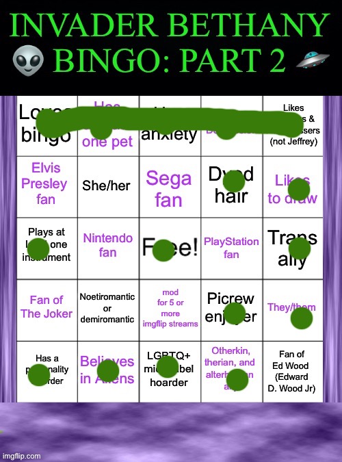 InvaderBethany Bingo: Part 2 | image tagged in invaderbethany bingo part 2 | made w/ Imgflip meme maker