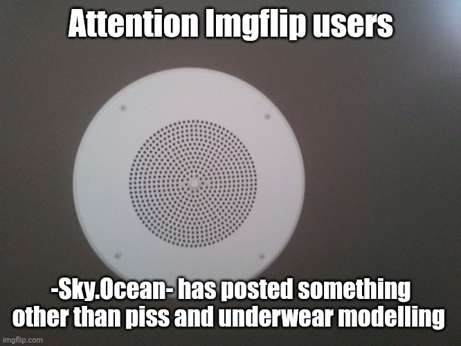 Intercom | Attention Imgflip users -Sky.Ocean- has posted something other than piss and underwear modelling | image tagged in intercom | made w/ Imgflip meme maker