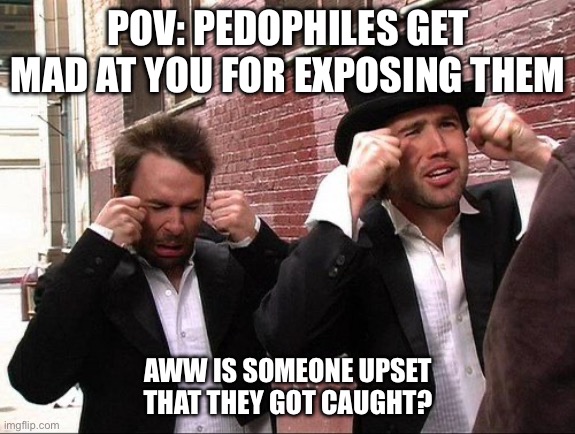 Aww did someone get addicted to crack | POV: PEDOPHILES GET MAD AT YOU FOR EXPOSING THEM; AWW IS SOMEONE UPSET THAT THEY GOT CAUGHT? | image tagged in aww did someone get addicted to crack | made w/ Imgflip meme maker