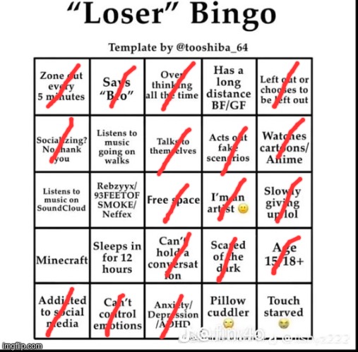 oh no | image tagged in loser bingo | made w/ Imgflip meme maker