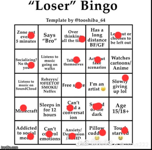 holy gyatt | image tagged in loser bingo | made w/ Imgflip meme maker