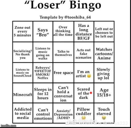 LoL I only dotted one | image tagged in loser bingo,my next 3 posts,will be cropped or censored gay sex | made w/ Imgflip meme maker