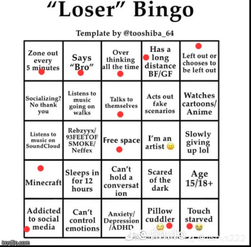 bingo :< | image tagged in loser bingo | made w/ Imgflip meme maker