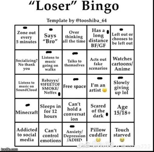 loser bingo | image tagged in loser bingo | made w/ Imgflip meme maker