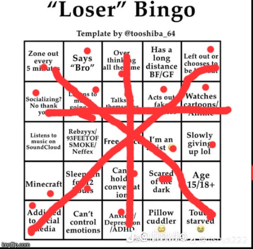 Guess I am a loser | image tagged in loser bingo | made w/ Imgflip meme maker