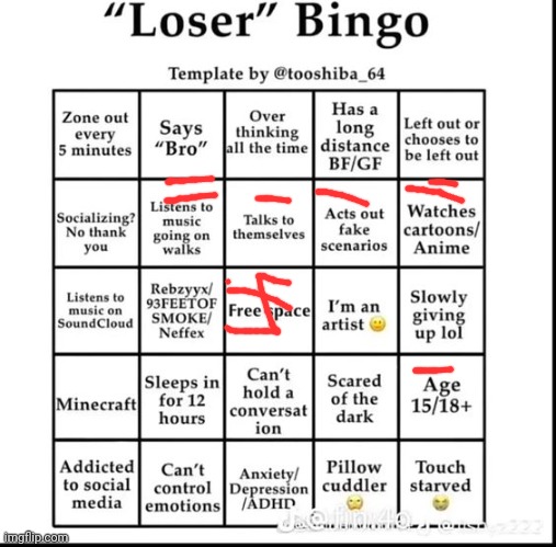 loser bingo | image tagged in loser bingo | made w/ Imgflip meme maker