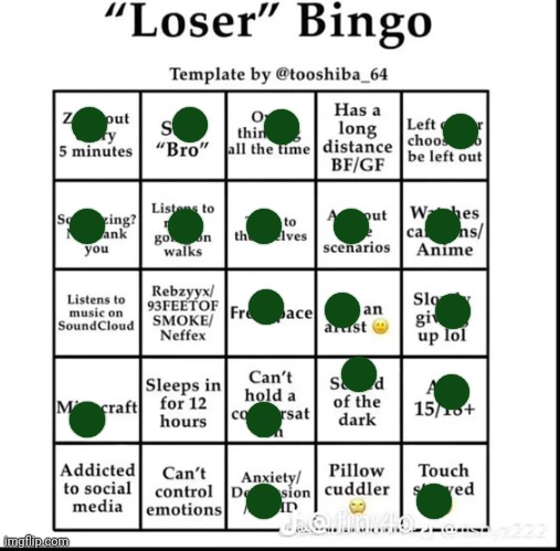 loser bingo | image tagged in loser bingo | made w/ Imgflip meme maker