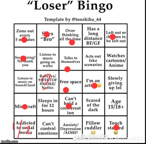 loser bingo | image tagged in loser bingo | made w/ Imgflip meme maker