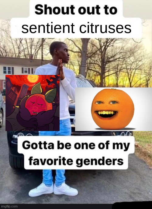 gotta be one of my favorite genders | sentient citruses | image tagged in gotta be one of my favorite genders | made w/ Imgflip meme maker