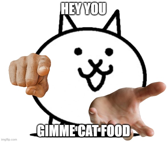 j | HEY YOU; GIMME CAT FOOD | image tagged in battle cats basic cat | made w/ Imgflip meme maker