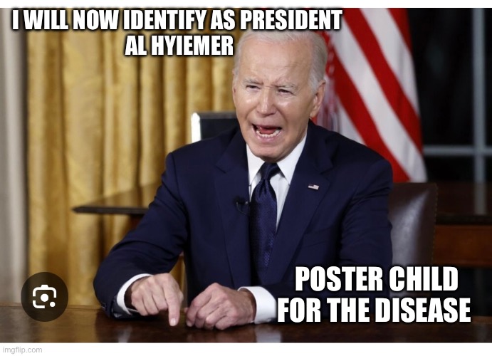 I WILL NOW IDENTIFY AS PRESIDENT 
AL HYIEMER; POSTER CHILD FOR THE DISEASE | made w/ Imgflip meme maker