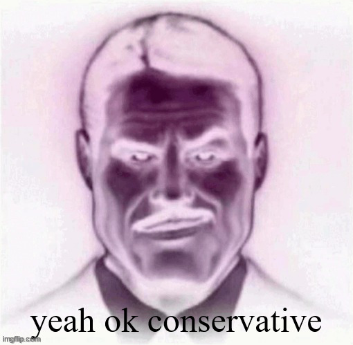 Guy in suit smirk | yeah ok conservative | image tagged in guy in suit smirk | made w/ Imgflip meme maker