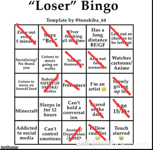 loser bingo | image tagged in loser bingo | made w/ Imgflip meme maker