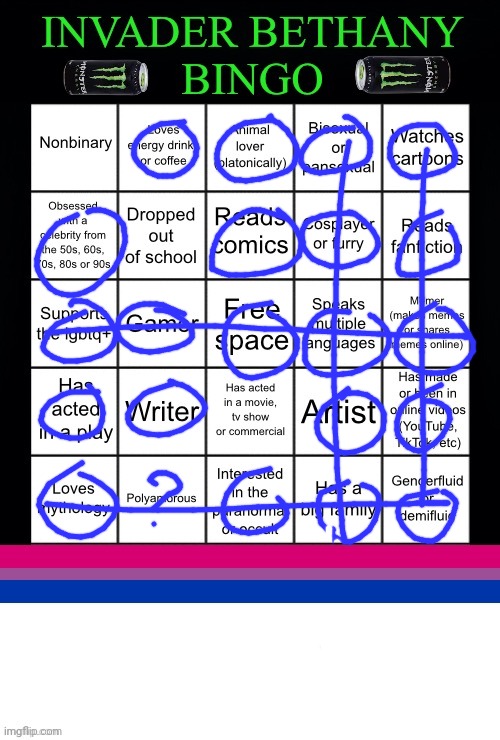 im bilingual, my main language is English, second is japanese, studying Spanish | image tagged in invaderbethany bingo | made w/ Imgflip meme maker