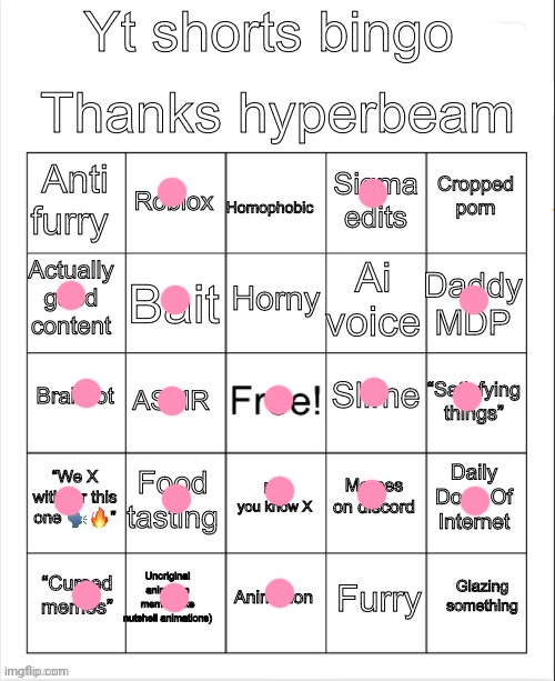 Yt shorts | image tagged in yt shorts bingo | made w/ Imgflip meme maker